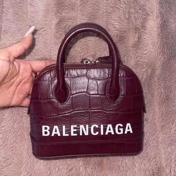 Balenciaga Ville XXS Top Handle Croco Bag Burgundy - Picture 1 of 2